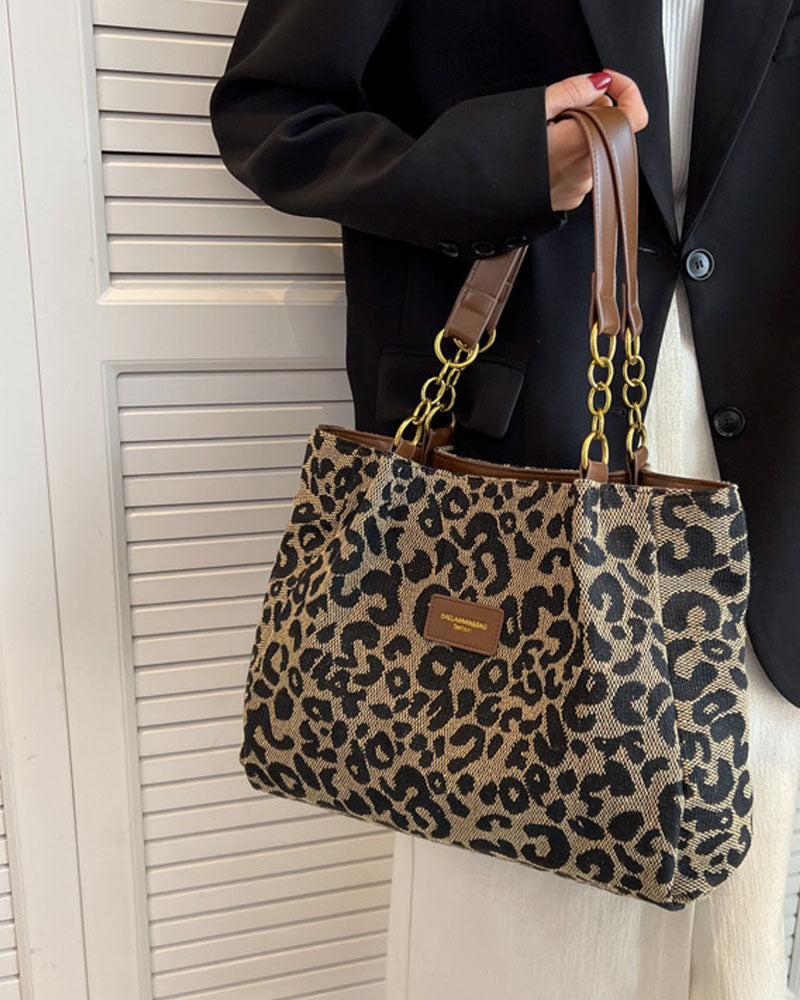 Sac porté épaule imprimé léopard