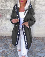 Manteau à capuche décontracté avec cordon de serrage et imprimé lettre