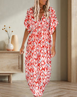 Robe tendance à col en V imprimée à manches courtes