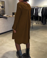 Robe Uni Manche Évasée Froncé