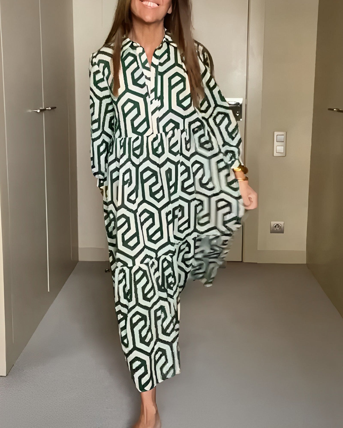 Robe à manches à neuf points à imprimé géométrique