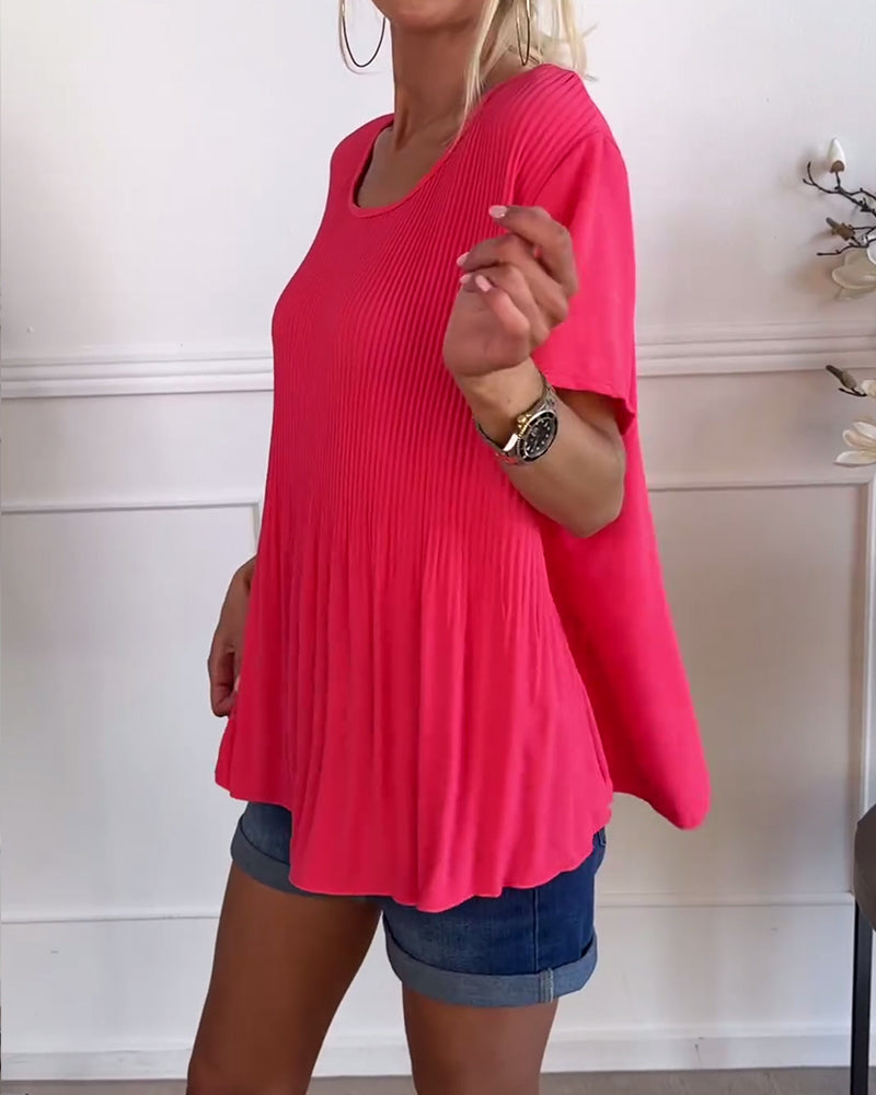 Blouse plissée col rond uni
