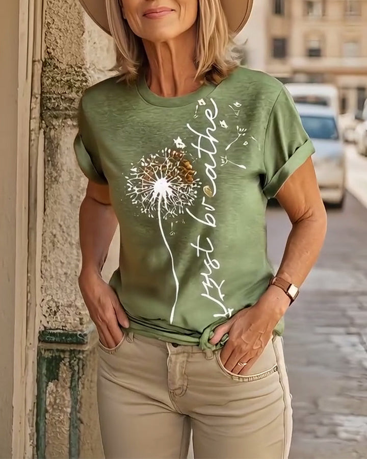 T - Shirt Imprimé Pissenlit Manches Courtes