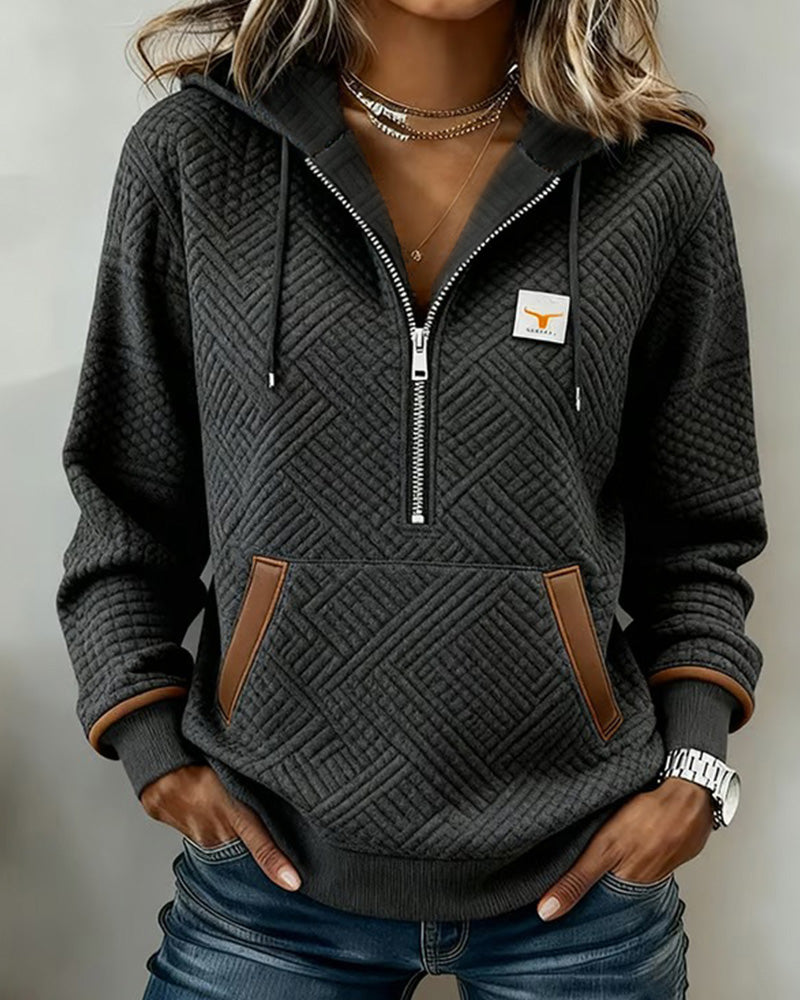 Sweat À Capuche Manches Longues Jacquard Décontracté