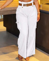 Pantalon cargo décontracté avec poche de couleur unie
