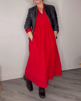 Robe élégante à col en V et manches longues