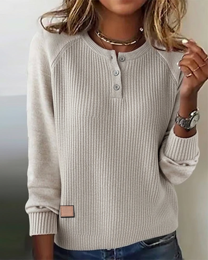 Pull Élégant Bouton Manche Raglan