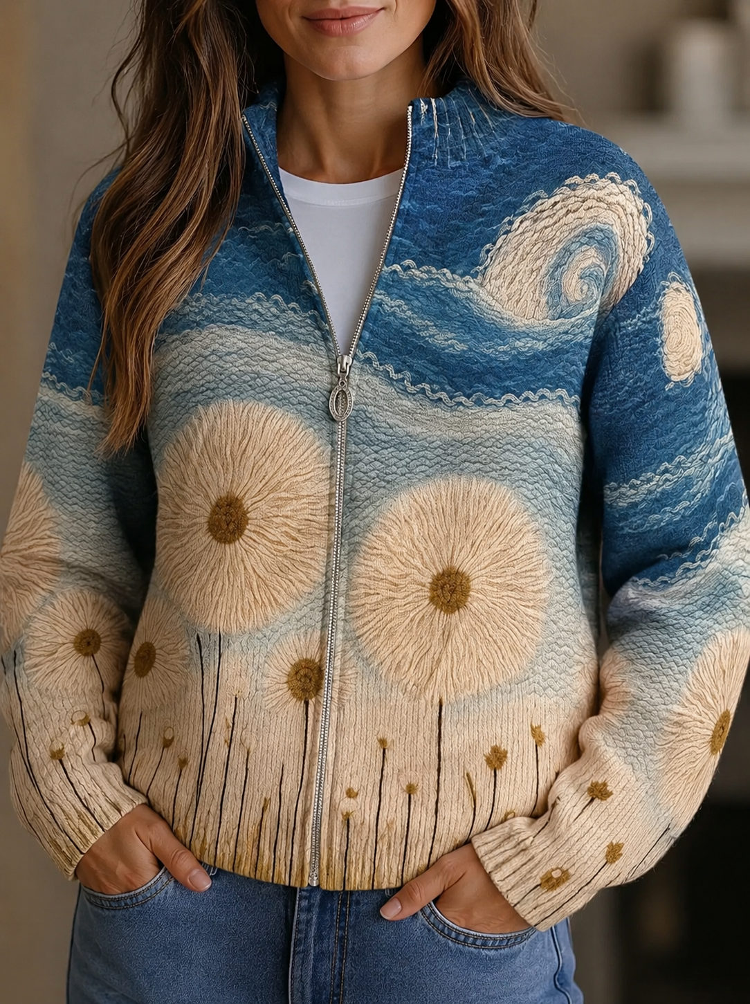 Coralie - Cardigan zippé à imprimé prairie fleurie