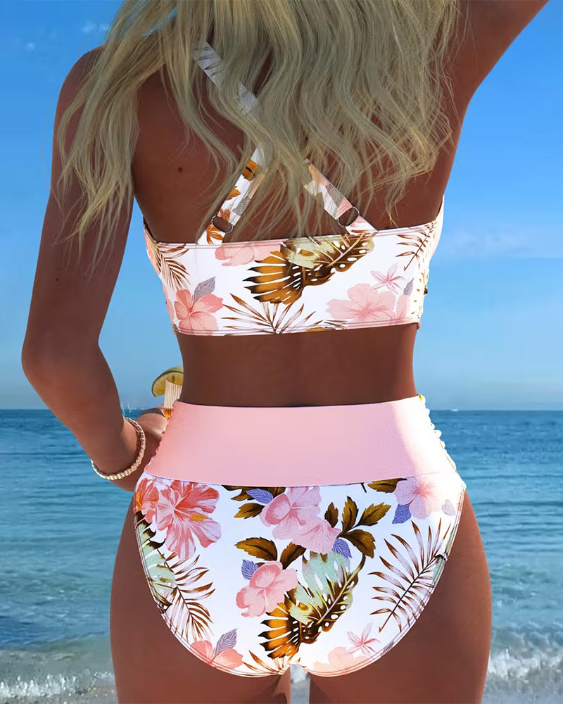 Bikini Contraste Floral Fendu