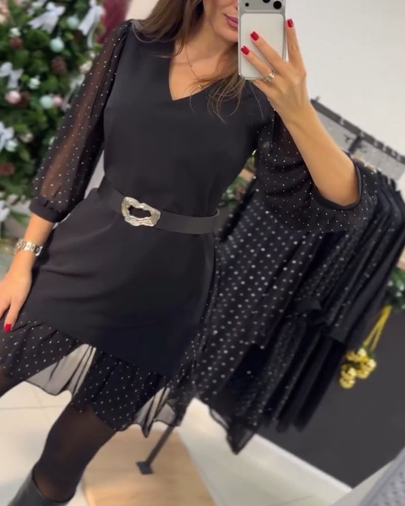 Robe Élégante À Col En V Et Motif Patchwork