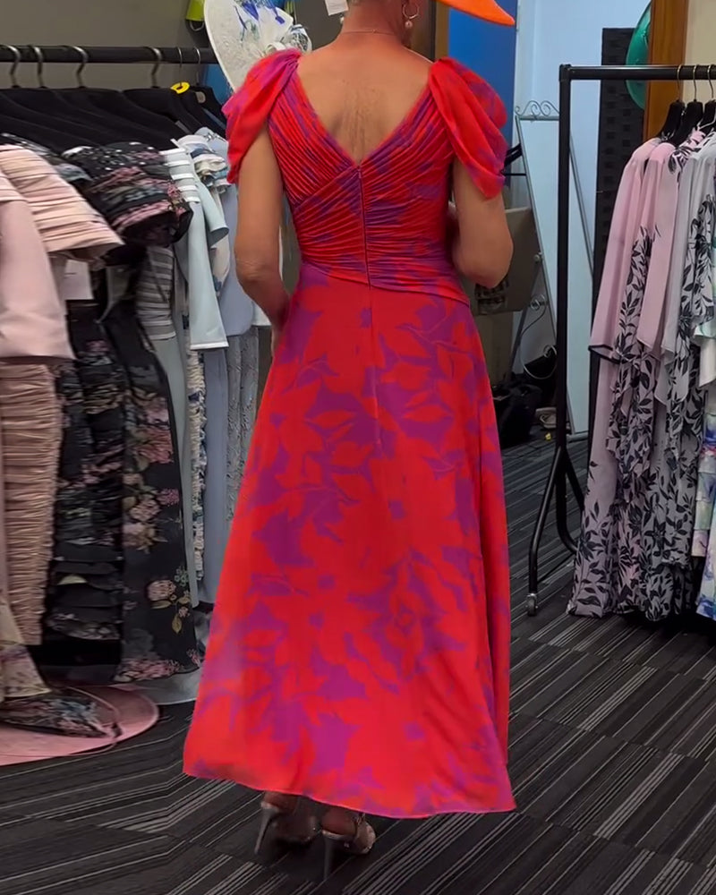 Robe imprimée fendue plissée