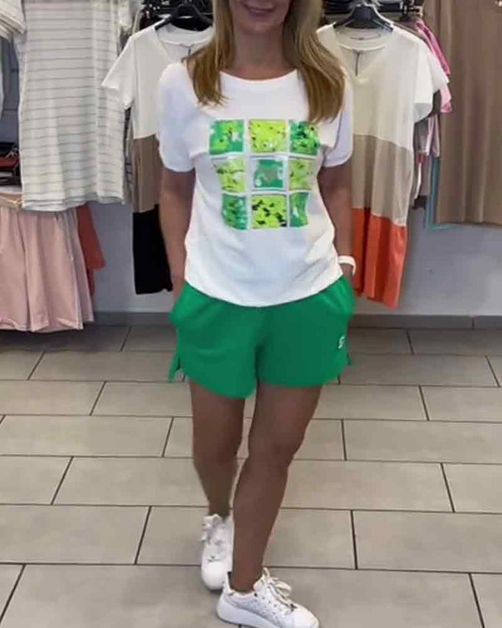Ensemble Short Décontracté Imprimé Taille Mi-Haute