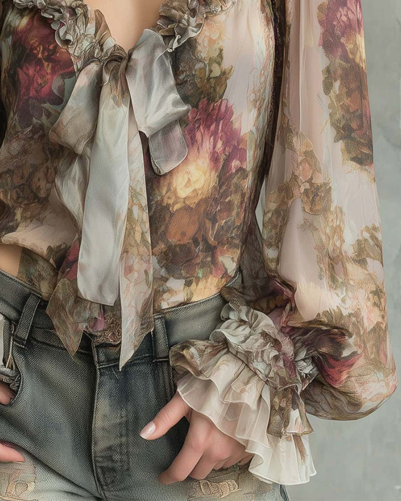Blouse Imprimé Lotus Élégant