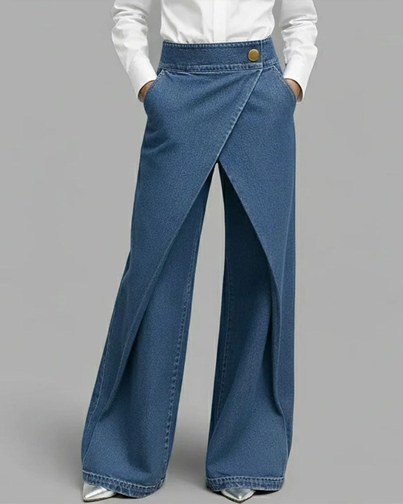 Pantalon Tendance Jambe Large En Denim