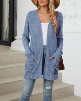 Cardigan décontracté à manches longues et poches de couleur unie