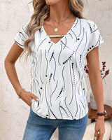 T-Shirt Col V Manches Courtes Imprimé