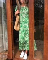 Robe longue à manches courtes imprimée de fleurs
