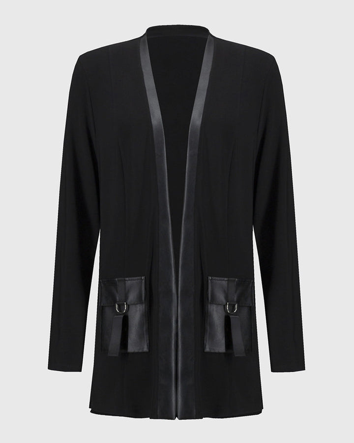 Manteau à poches en patchwork de couleur unie tendance