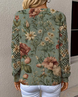 Pull Jacquard Col V Ajouré Manches Longues