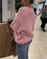 Cardigan décontracté à manches longues et lacets de couleur unie