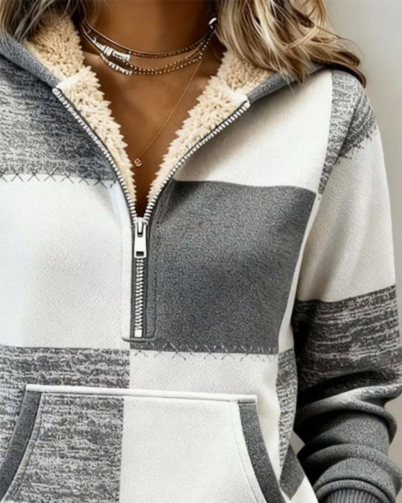 Sweat À Capuche Tendance À Demi-Fermeture Et Imprimé