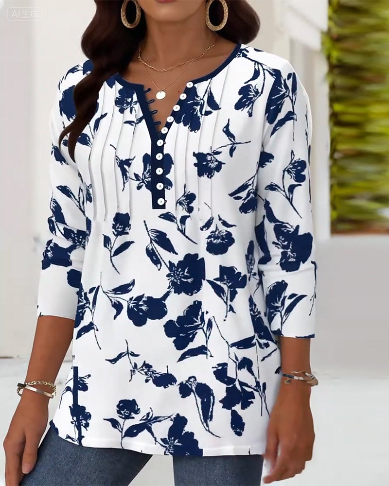 Blouse à Boutons Imprimée Mode