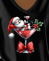 Haut Ample À Col En V Avec Imprimé De Verre De Vin De Noël