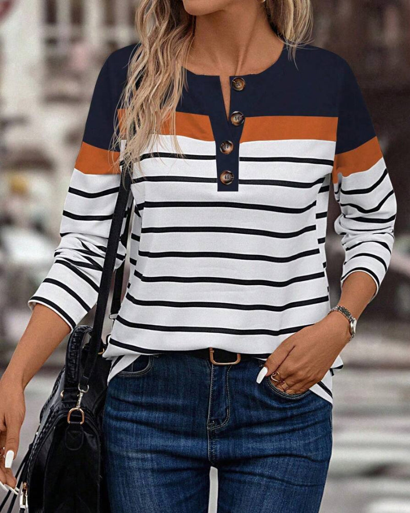 Top Avec Un Motif Rayé Détendu et Une Couleur de Contraste