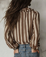 Blouse Profond Col V Rayures Verticales Loose