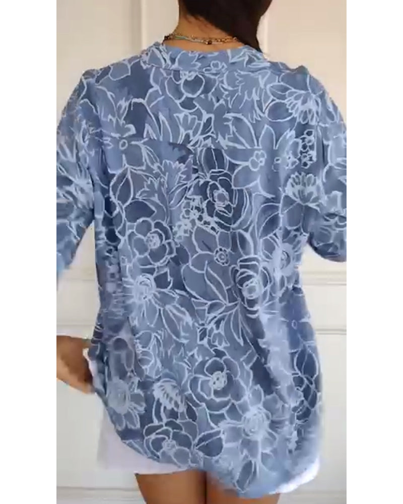 Blouse Col V Boutonnée Imprimée
