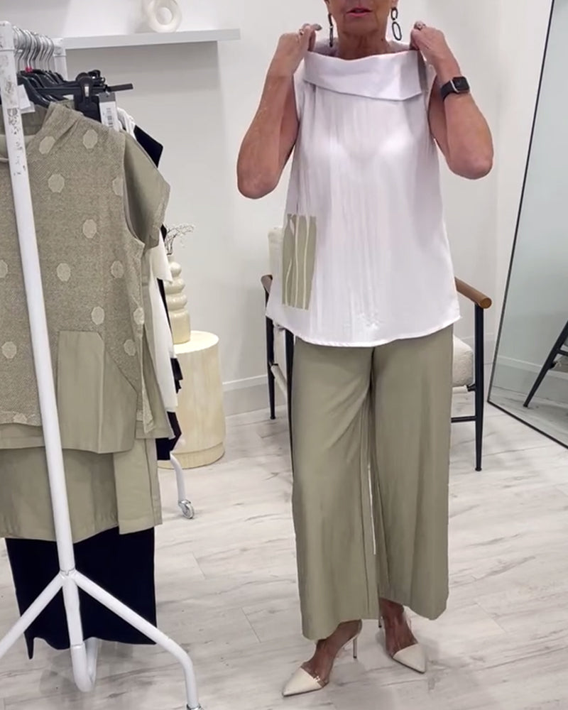 Costume Sans Manches Large Col Tendance