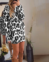 Robe tendance à manches longues et imprimé léopard