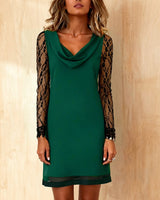 Robe Couleur Unie À Col Swing Et Patchwork