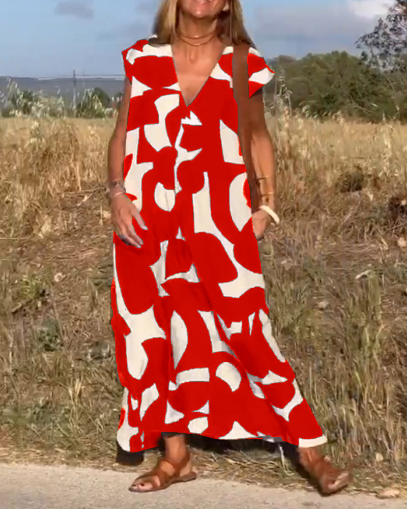 Robe avec imprimé et col en V