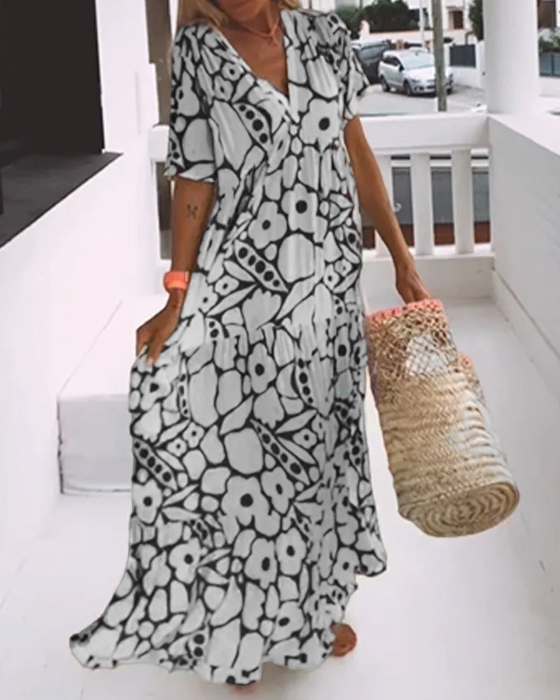 Robe ample imprimée à col en V