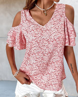 T-shirt imprimé fleuri à épaules dénudées