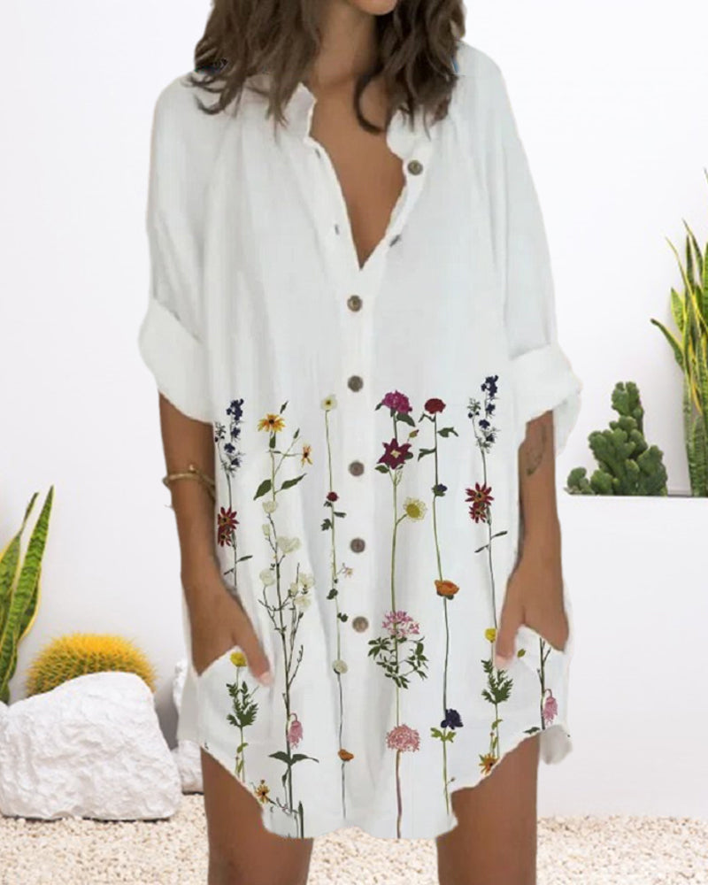 Robe boutonnée à manches longues et poche