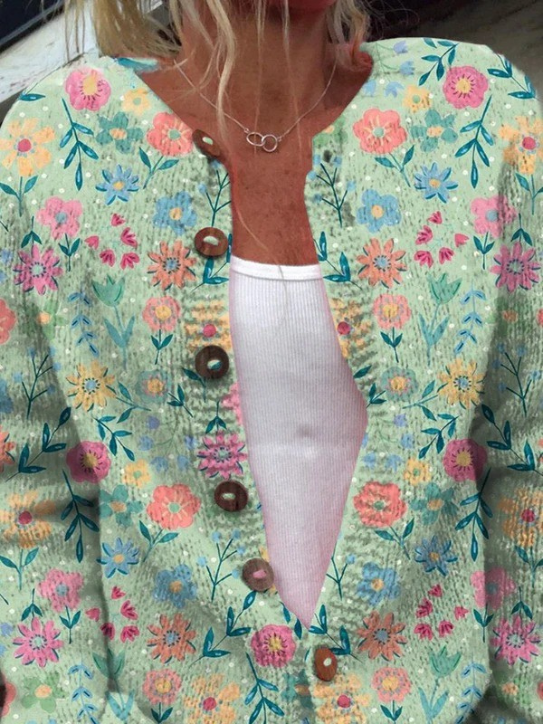 Strickjacke mit Blumenprint und Knöpfen