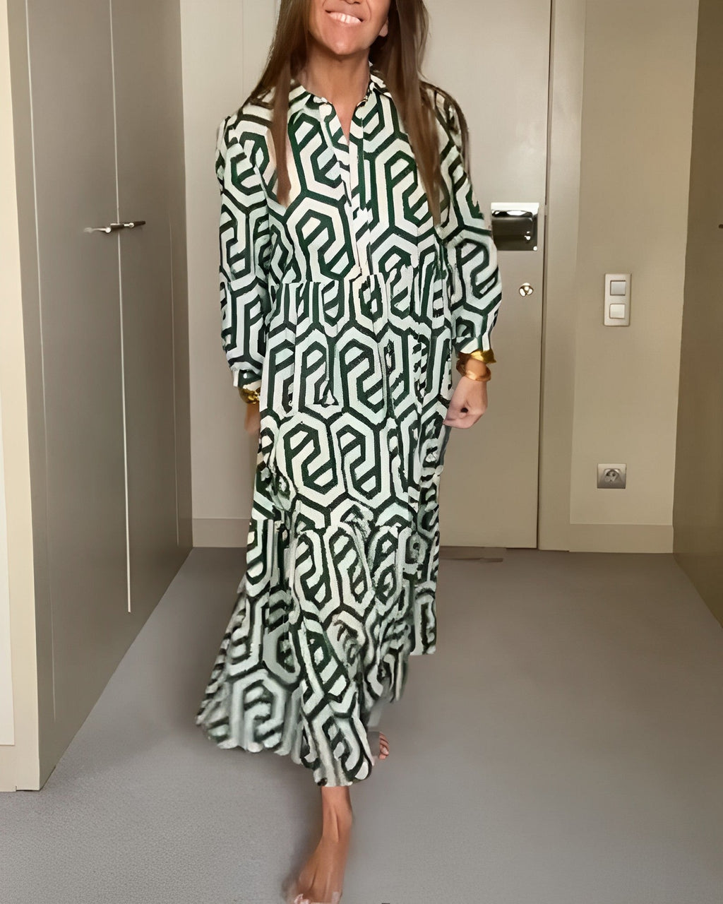 Robe à manches à neuf points à imprimé géométrique