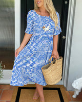 Robe midi col rond imprimé à pois