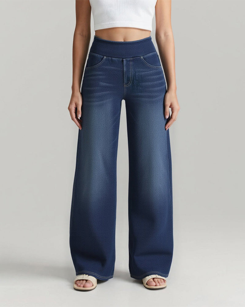 Denim Haute Taille Lavé Loose Baggy Décontracté