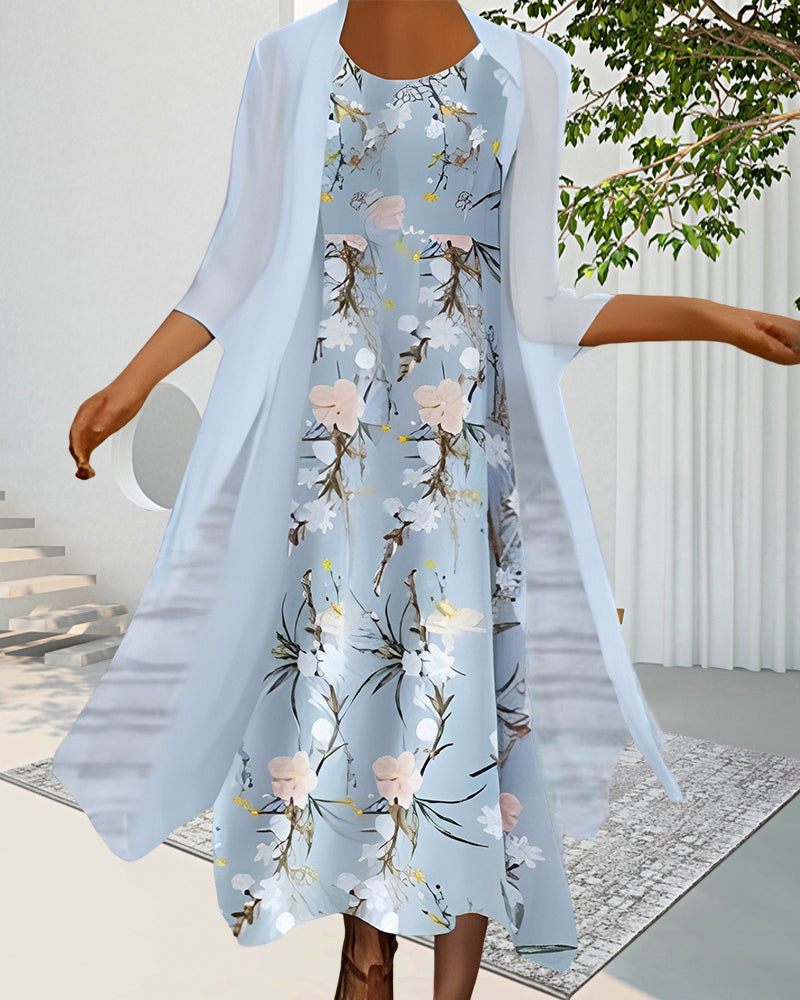 Robe ample manches 3/4 à imprimé fleuri