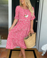 Robe midi col rond imprimé à pois