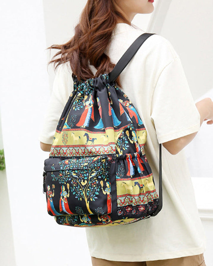 Sac à bandoulière avec cordon de serrage de style ethnique