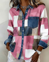 Chemise Color Block Revers À La Mode