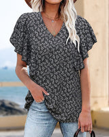 Chemise plissée à manches courtes et col V