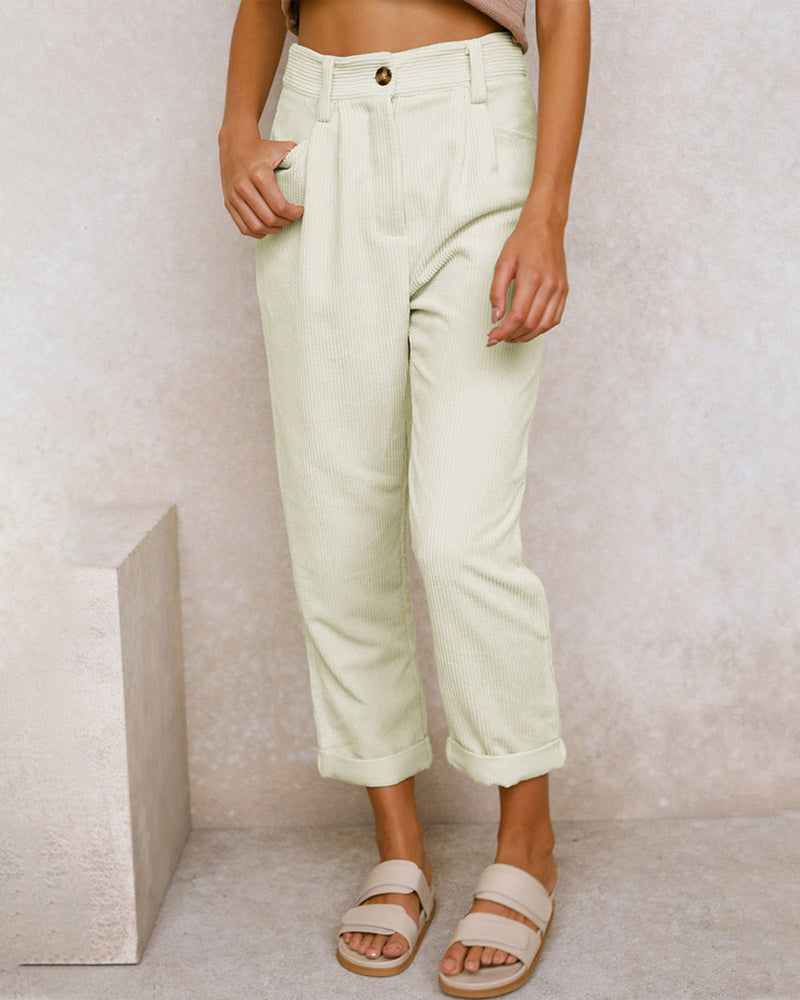 Pantalon Droit Uni Taille Haute