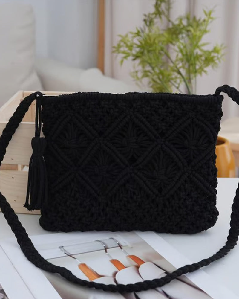🏆Vente Flash⚡Pochette Minimaliste à Gland pour Femme – Sac Rétro en Corde de Coton Tressée Style Bohème pour Vacances d'Été à la Plage