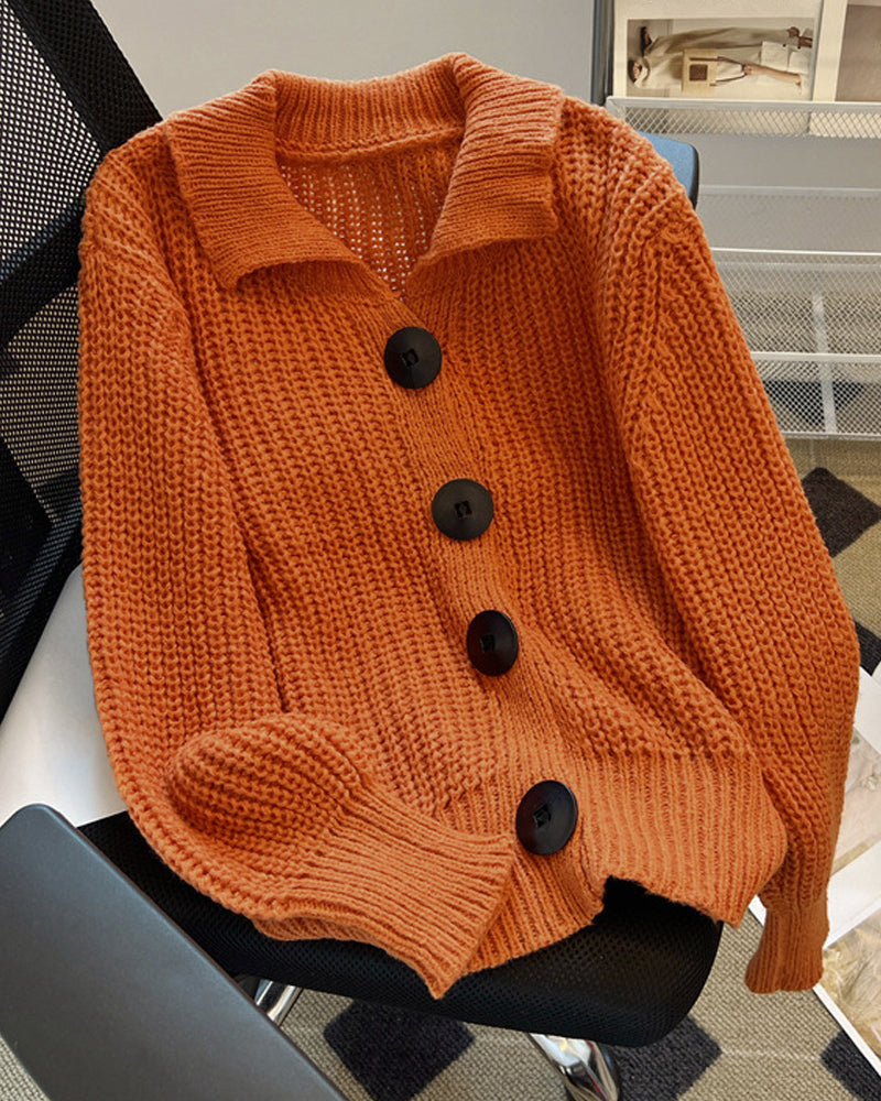 Cardigan à gros boutons et tissage tricot