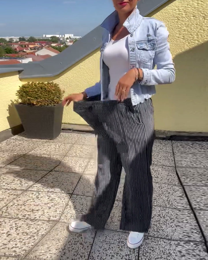 Pantalon droit ample décontracté à rayures